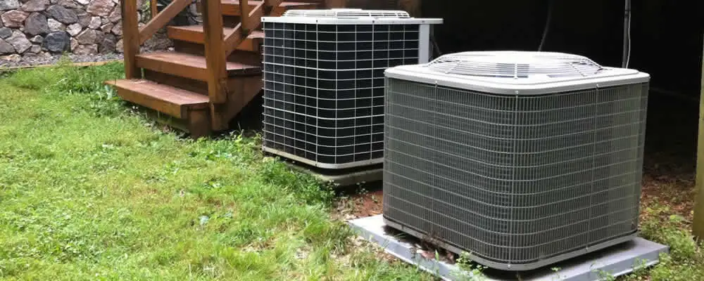 Heat pump installation and service units outside a home in Lancaster, PA